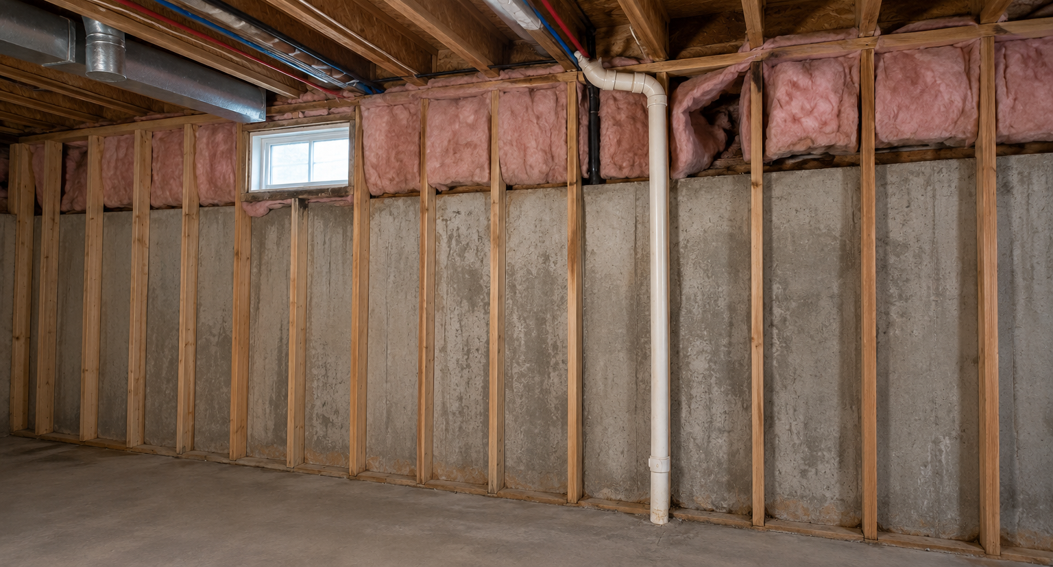 Basement rim joist before spray foam insulation Sudbury